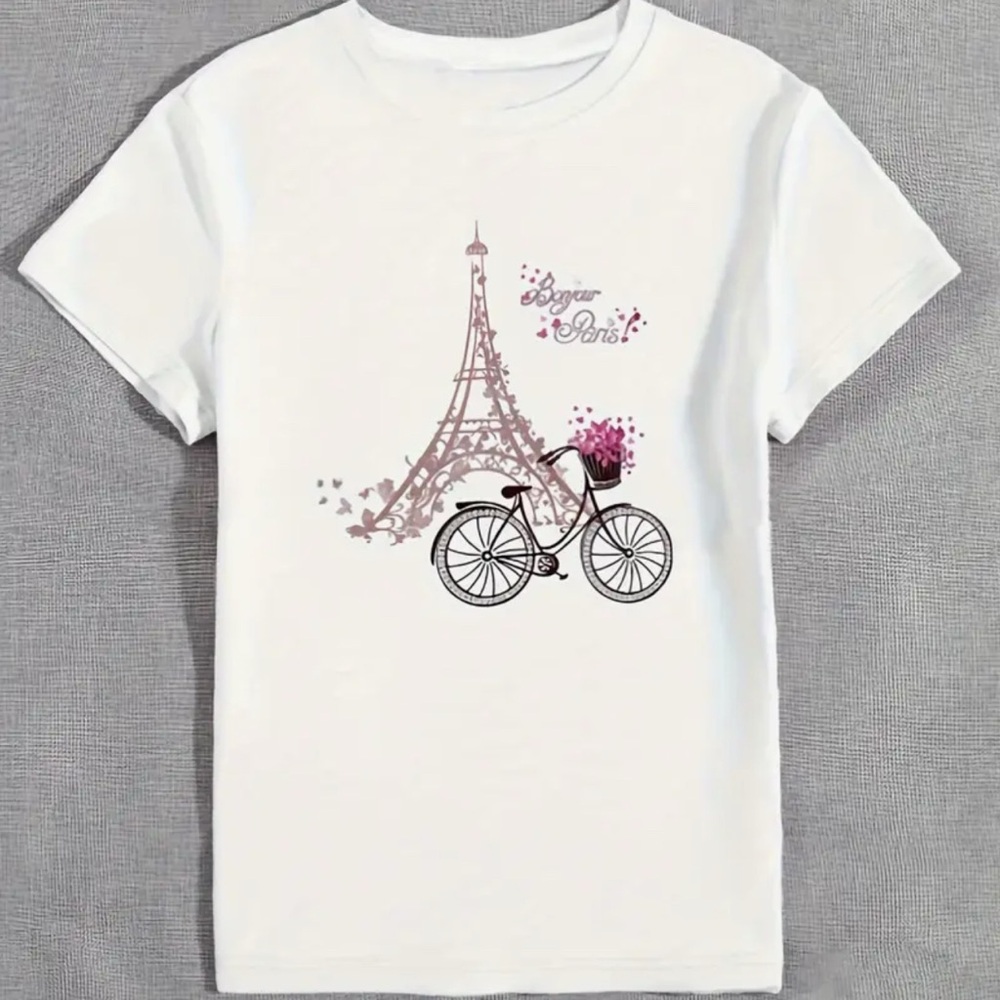 Lavender ROSE Paris Themed Shirt with Eiffel Tower and Bicycle Design NIP. - Picture 2 of 2